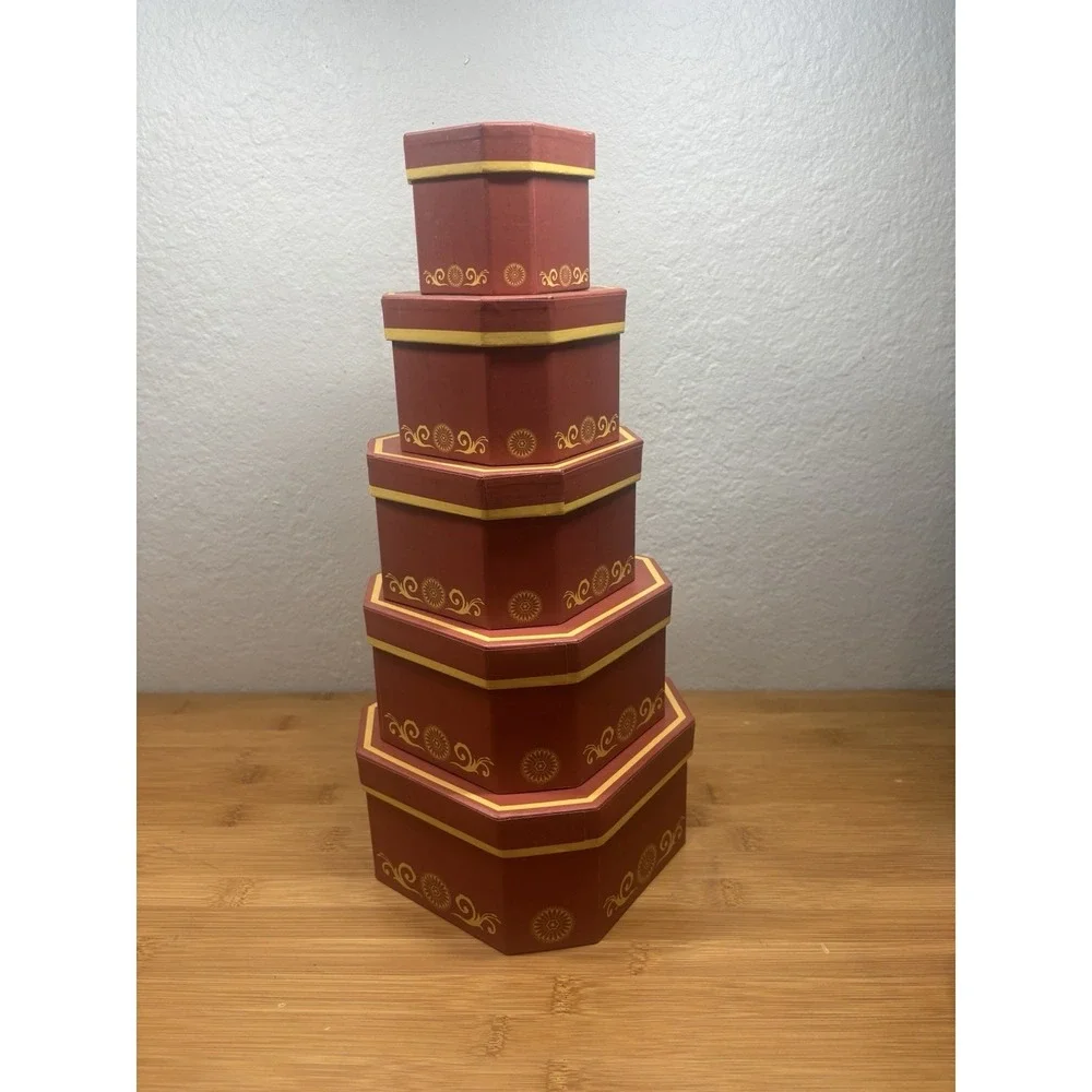 Gift‎ Box Set 5 Hexagonal Nesting Boxes By Broadway Basketeers